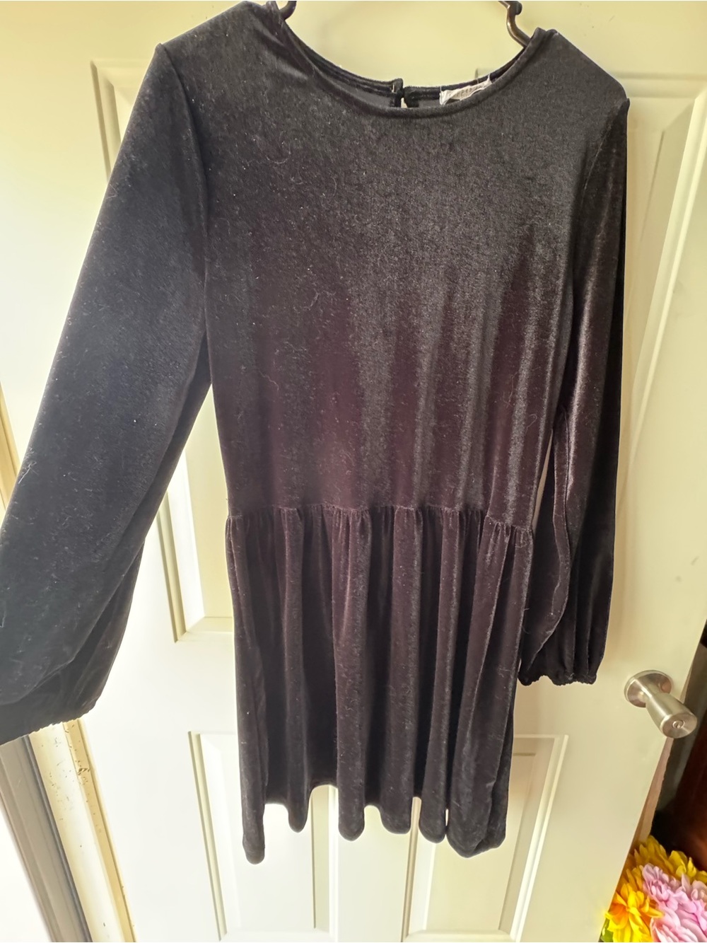 Copper Key Black Velvet Mini Dress with Long Sleeves